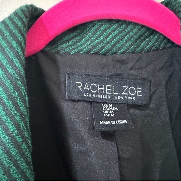 RACHEL ZOE Jacket Blazer Green Black Striped Double Breasted Women M Retro - Picture 7 of 8